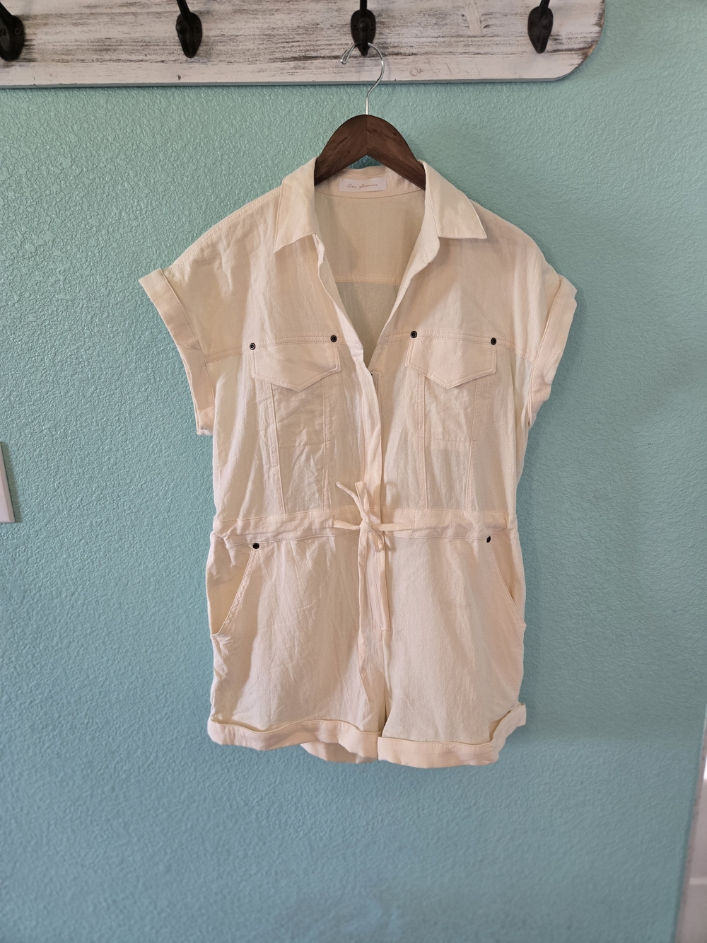 Ces Femme Cream Zipper-Front Utility Romper